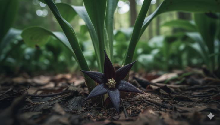 aspinistra silvestre con una flor en la base de la planta.