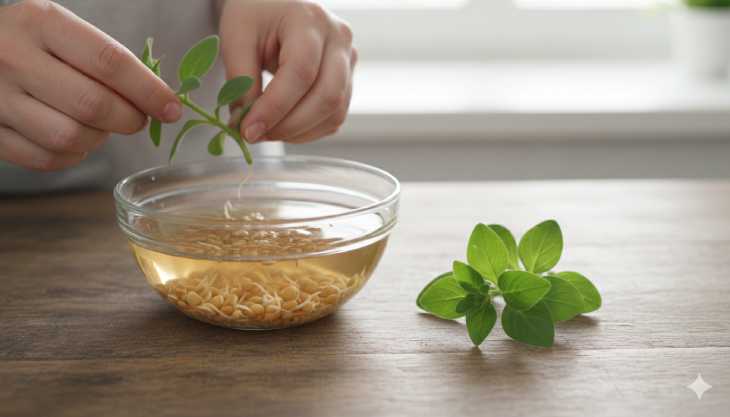Preparación de hormona de enraizamiento casera con lentejas para multiplicar petunias de forma orgánica.