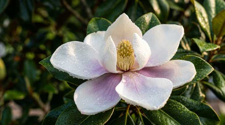 Flor de magnolio abierta y sana gracias a los cuidados correctos