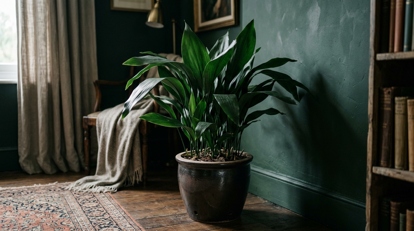 Aspidistra en un comedor oscuro.
