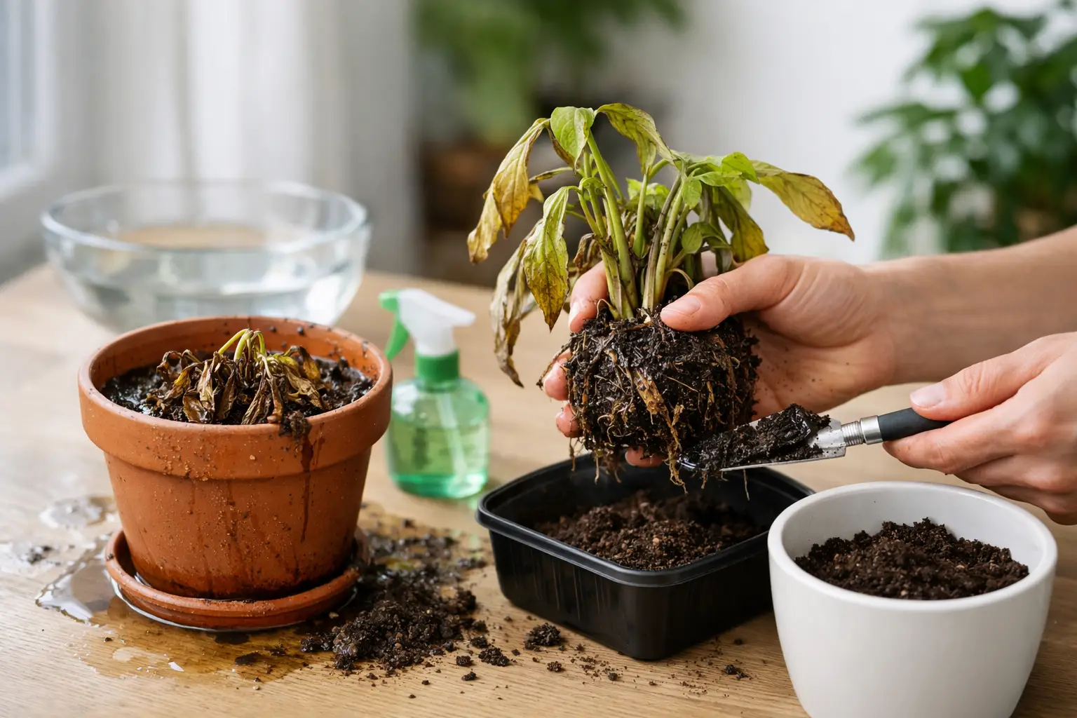 Cómo recuperar una planta ahogada paso a paso