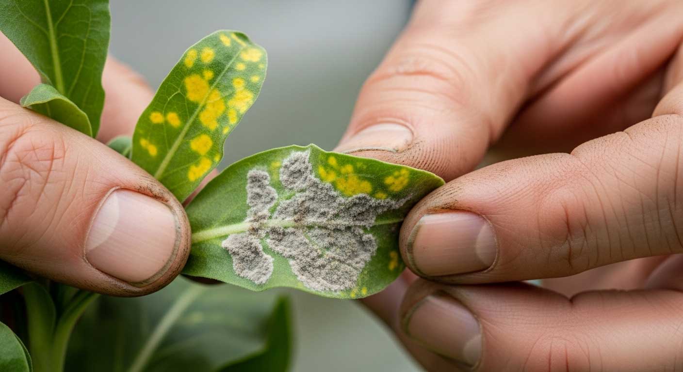 hoja de alhelí con hongos