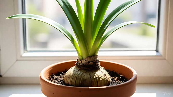 amarilis en maceta que aun no tiene flores