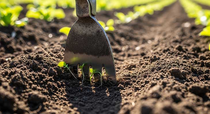 azada arando la tierra