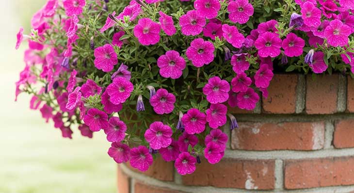 flores de campanilla colgando de un pozo