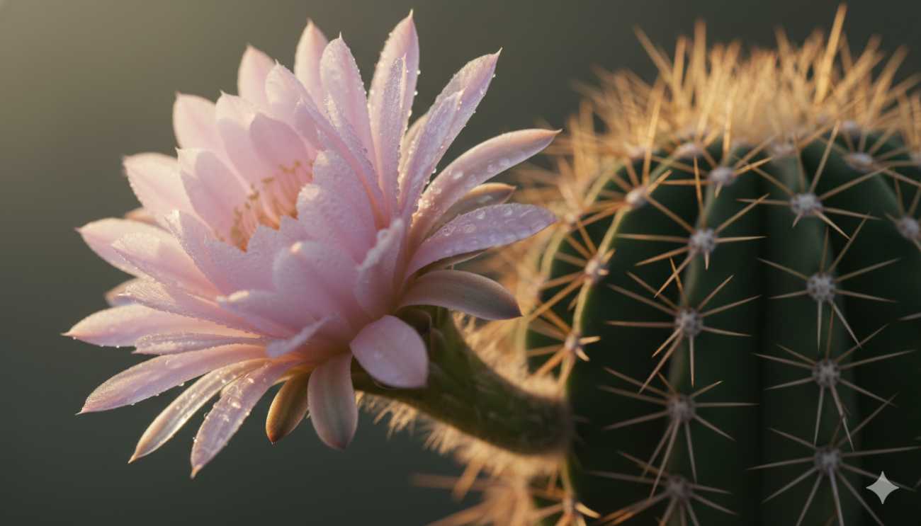 Espectacular floración de un cactus Echinopsis con flores rosas gigantes, mostrando el éxito del cuidado natural.