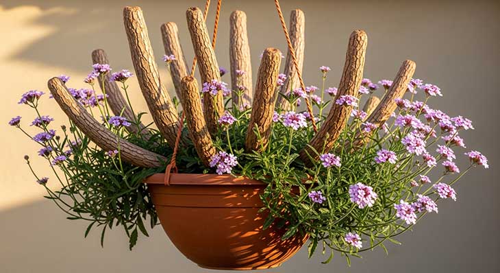 Una verbena compacta y densa, cubierta de abundantes flores púrpuras después de una poda correcta, mostrando el resultado ideal.