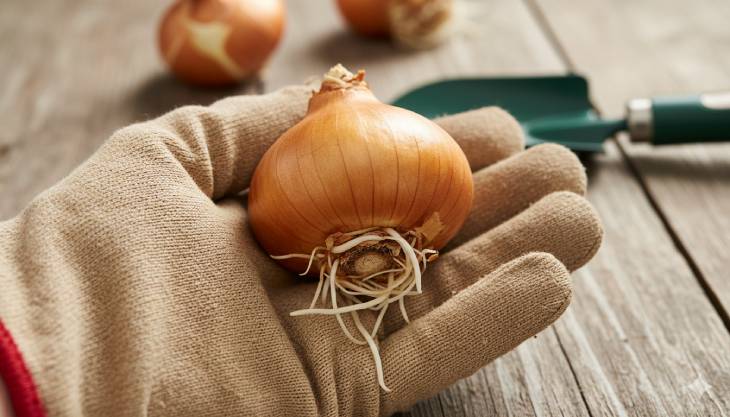 Primer plano de un bulbo de lirio de alta calidad, grande y firme, listo para ser plantado para asegurar una buena floración.