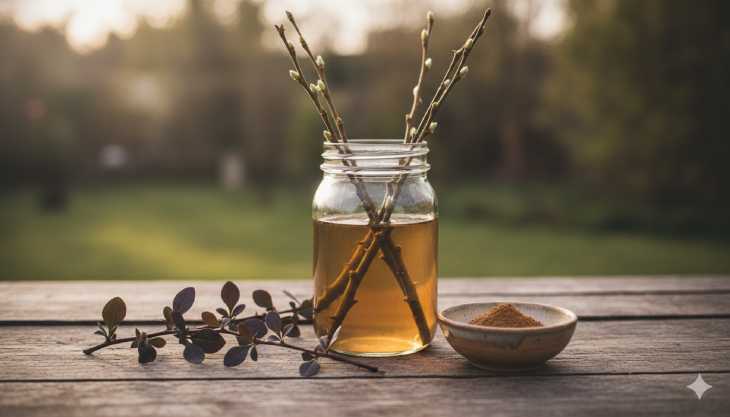 Preparación de agua de sauce como enraizante natural casero para multiplicar arbustos Berberis.