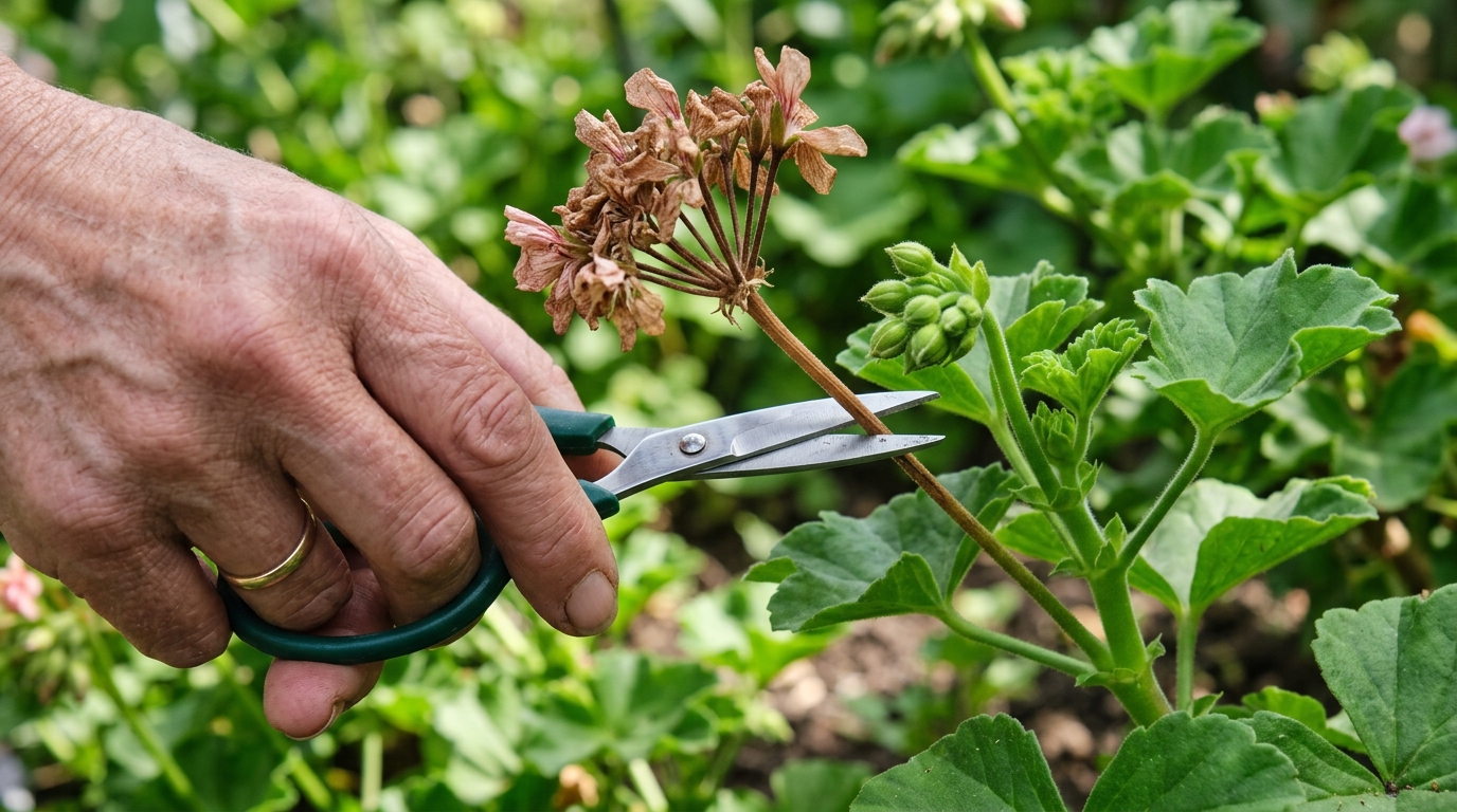 Forma correcta de quitar las flores marchitas del geranio para estimular nuevos brotes