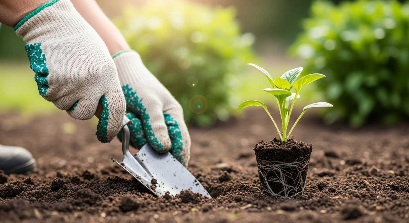 plantando un plantel en la tierra