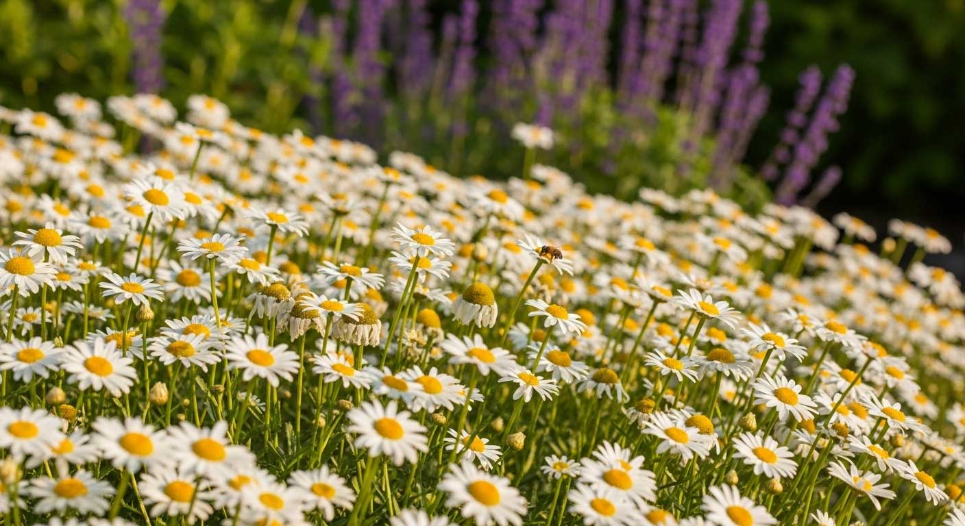 planta de margarita repleta de flores blancas