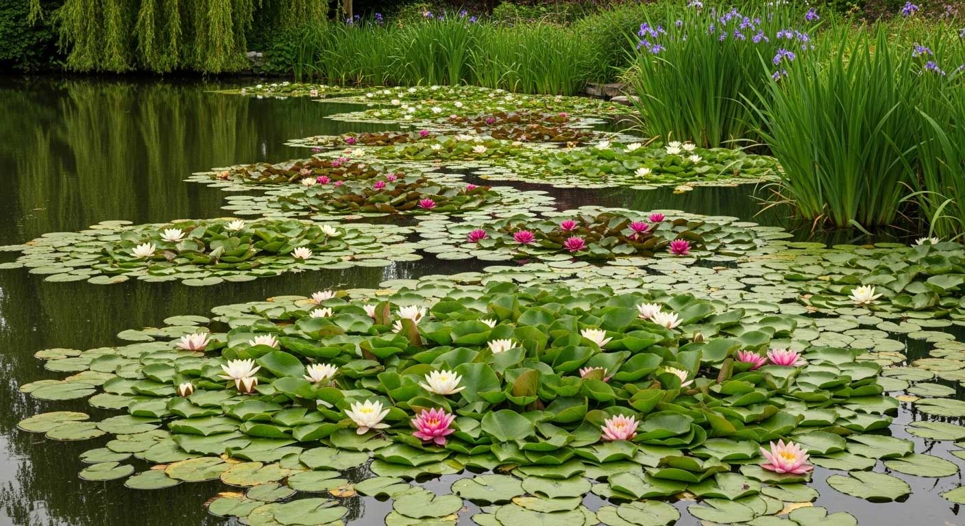 estanque de agua lleno de nenúfares rosas y blancos