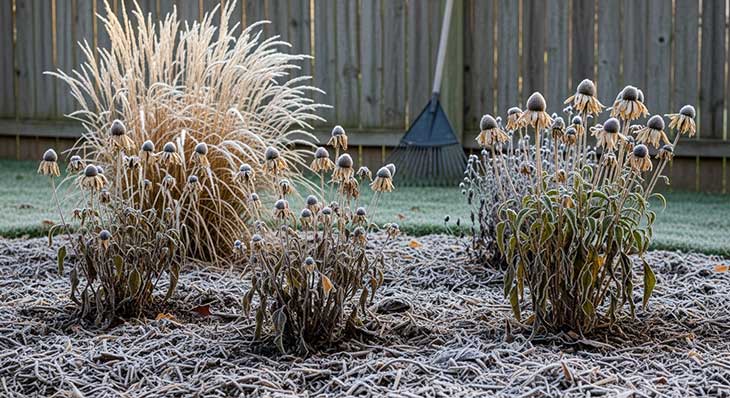 plantas con escarcha por el frio