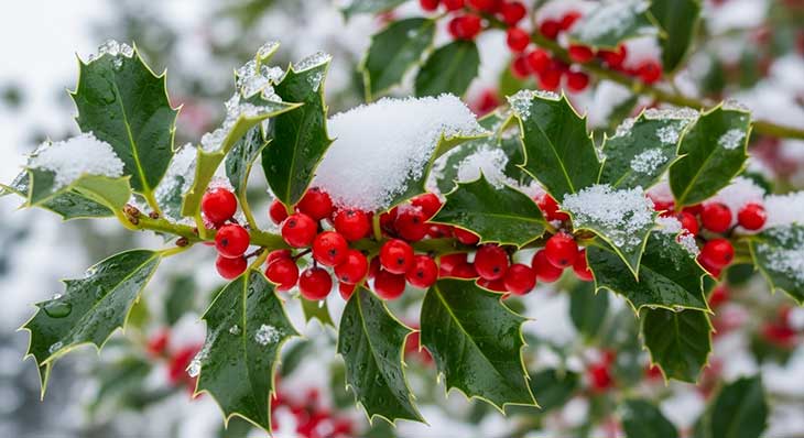 bayas rojas con nieve