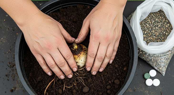 plantando bulbos de lirio