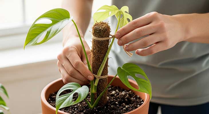 pequeña planta de costilla de adán en maceta