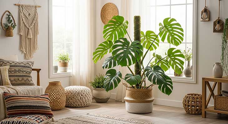 comedor y en una esquina una maceta con una costilla de adán grande