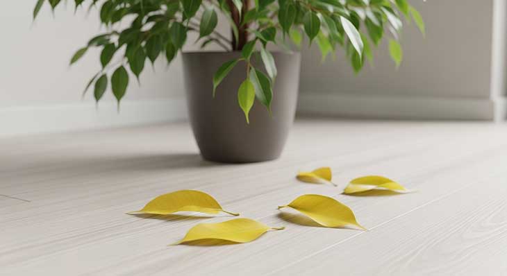 ficus benjamina con hojas amarillas que se caen
