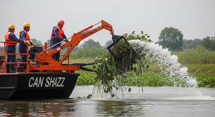 maquina cosechadora para controlar la plaga del jacinto