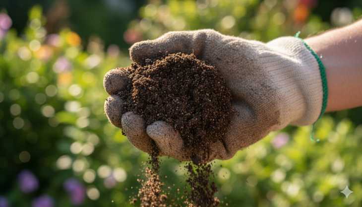 Test de textura del suelo, mostrando una tierra franca ideal que se agrupa pero se desmorona, indicando un buen drenaje y estructura.