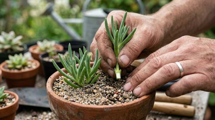 Preparación de esquejes de planta de hielo para multiplicar en maceta
